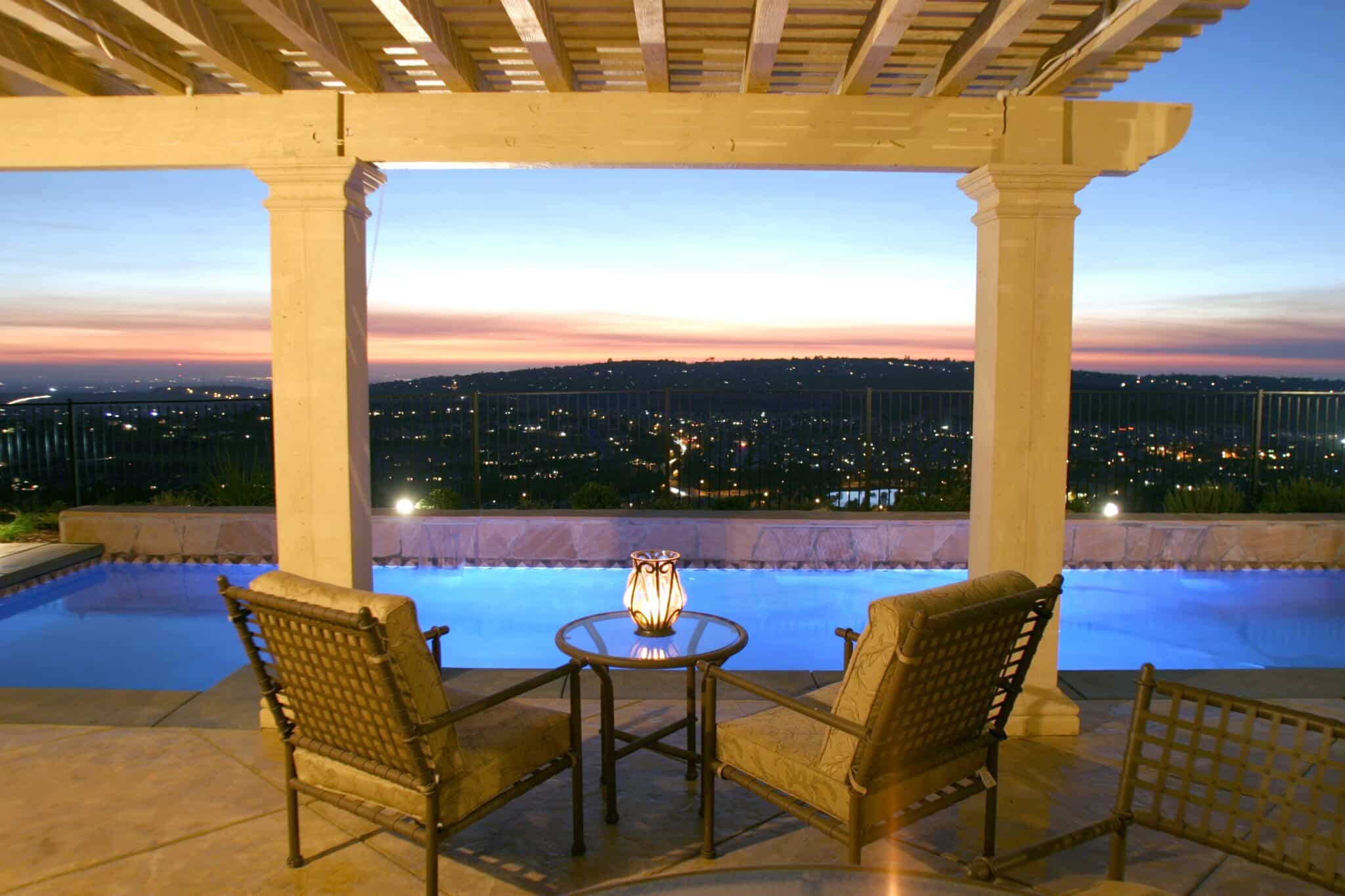 Serene outdoor seating with sunset view